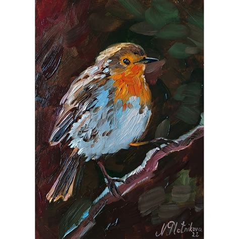 Bird Painting Robin Original Art Animal Artwork Fine Art Oil Inspire