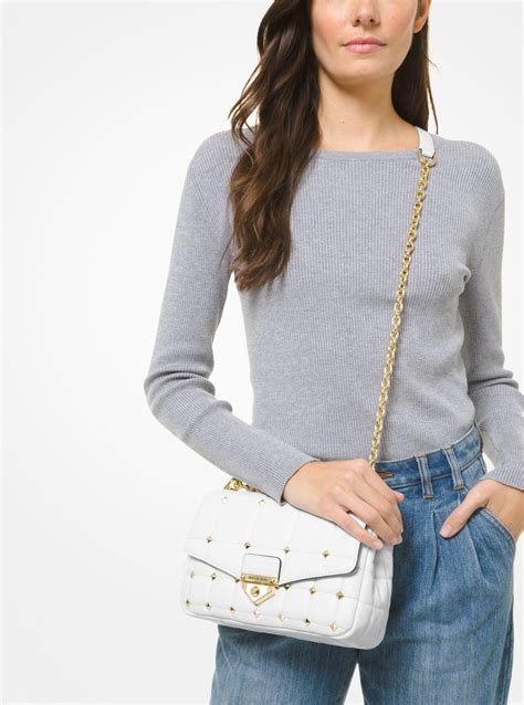 Michael Kors Soho Large Studded Quilted Leather Shoulder Bag In White