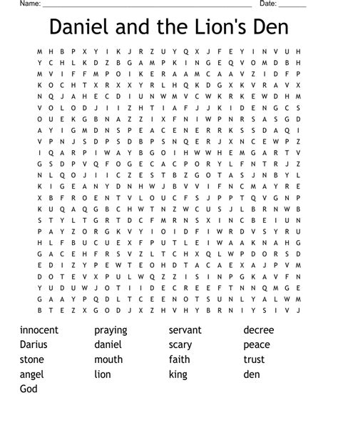 Daniel And The Lions Den Word Search Wordmint