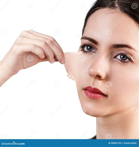 Woman Remove Her Old Dry Skin From Face Stock Image Image Of