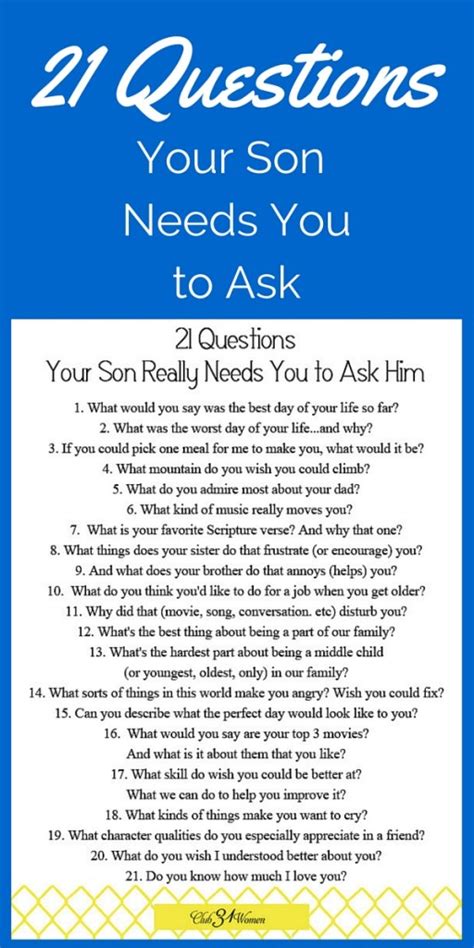 Free Printable 21 Questions Your Son Really Needs You To Ask Him