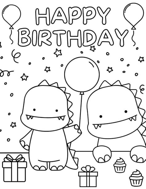 Happy Birthday Coloring Page Dinosaur Dino Party Plus