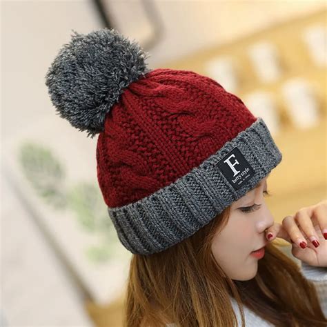 2018 New Pom Poms Winter Hats For Women Fashion Letter Warm Hat Knitted