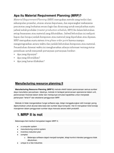 Usai memaparkan secara detil tentang sebuah produk, saatnya. Apa Itu Material Requirement Planning