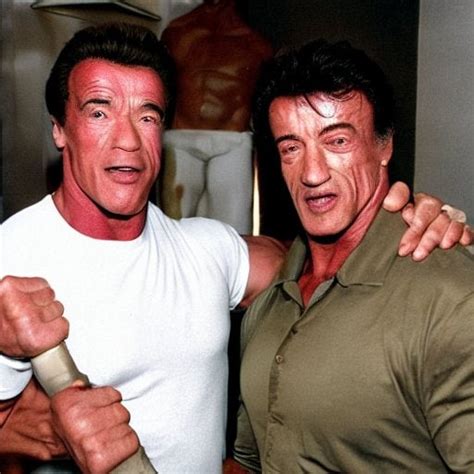 Arnold Schwarzenegger Holding Hands With Sylvester Stallone Rweirddalle