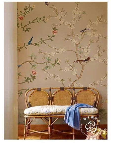 Hand Painted Cherry Tree Chinoiserie Wallpaper Wall Mural Etsy Garden