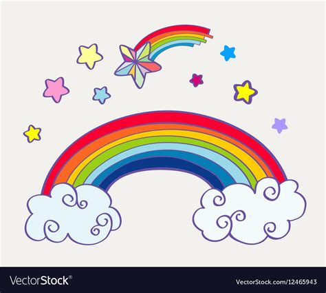 Hand Drawn Cartoon Rainbow Clouds And Falling Vector Image Sexiz Pix
