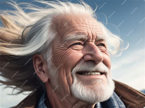 premium ai image realistic photo closeup of old mans face with a smile on his lips and the