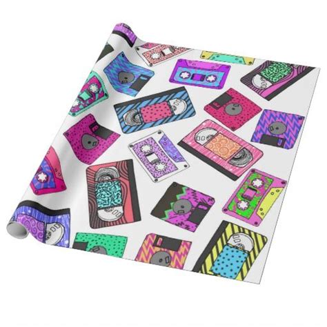 Retro 80 S 90 S Neon Patterned Cassette Tapes Wrapping Paper Zazzle Wrapping Paper Pattern