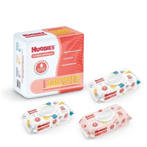 Toallitas húmedas Huggies cuidado hidratante 3 paquetes con 80 pzas c u