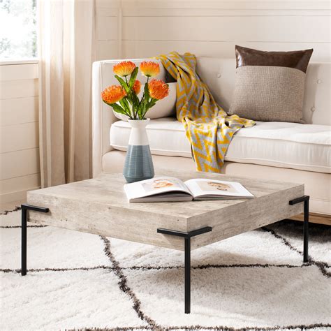 The aged metal look and weathered brown finish helps the. Safavieh Eli Modern Retro Square Coffee Table, Light Grey ...