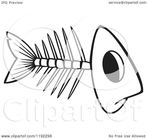 Cartoon Black And White Line Art Of A Fish Bone Skeleton Royalty Free