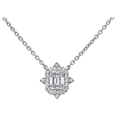 Gia Certified Emerald Cut Diamond Halo Pendant Necklace For Sale At 1stdibs