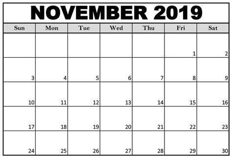 November 2019 Printable Calendar Outlook Calendar Print Calendar