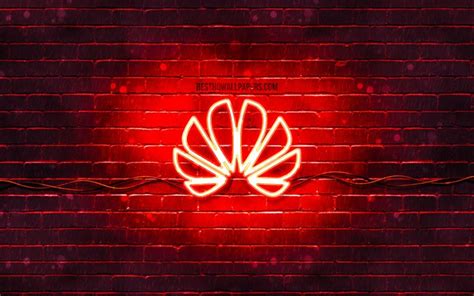 Download Wallpapers Huawei Red Logo 4k Red Brickwall Huawei Logo
