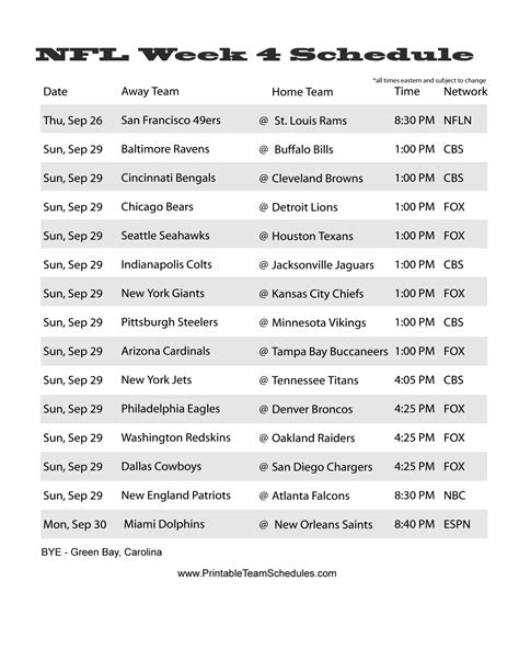 Nfl Week 13 Printable Schedule