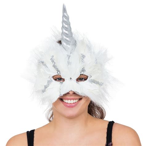 Unicorn Mask With Feathers White And Silver Adult Posters Abu Dhabi