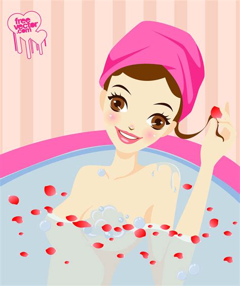 Cute Girl Bathing Vector Art And Graphics