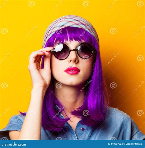 Young Girl With Purple Hair And Sunglasses Stock Photo Image Of