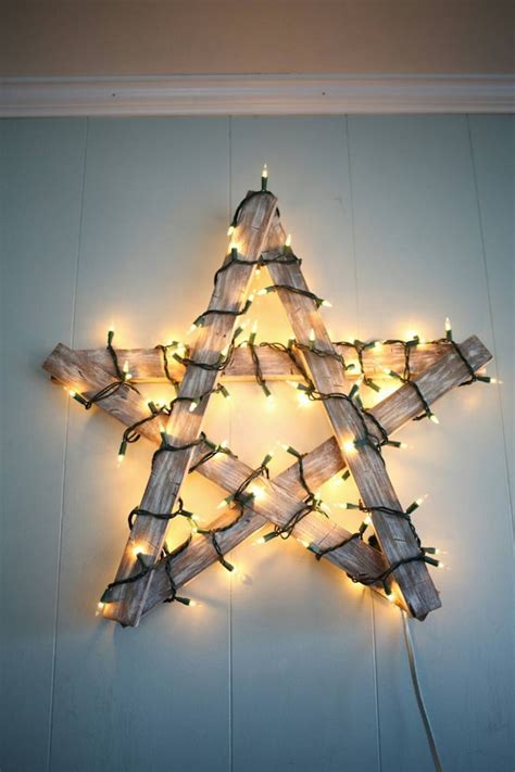 Hand Made Rustic Wooden Star With Christmas Lights