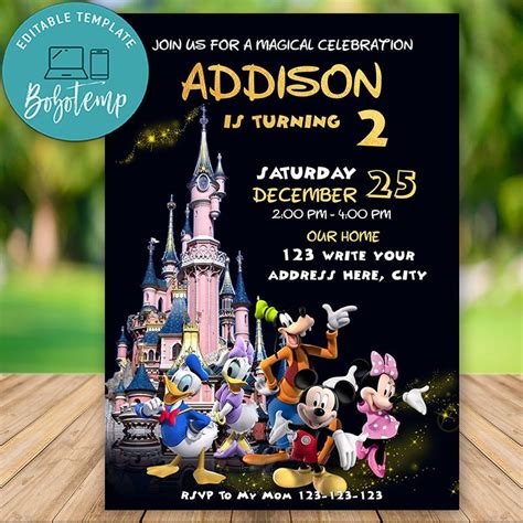 Invitación De Cumpleaños De Disneyland Editable Descarga Instantánea