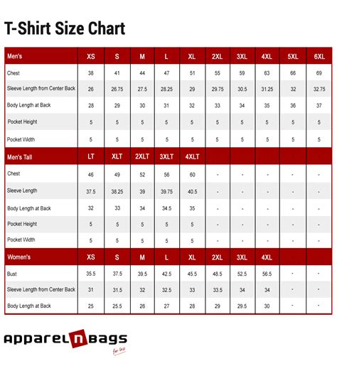 T Shirt Size Chart And Measurements Guide Apparelnbags