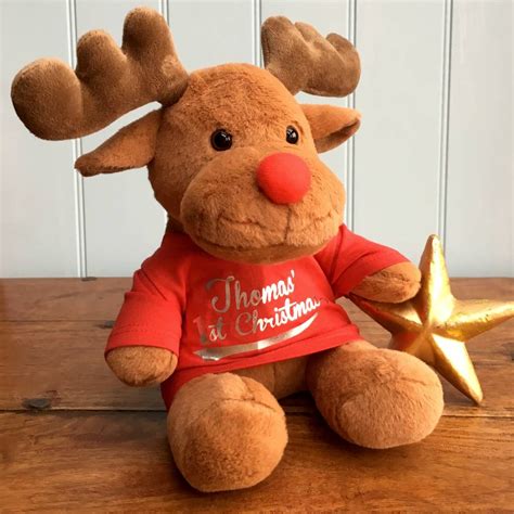 First Christmas Personalised Soft Toy Reindeer By Pink Pineapple Home