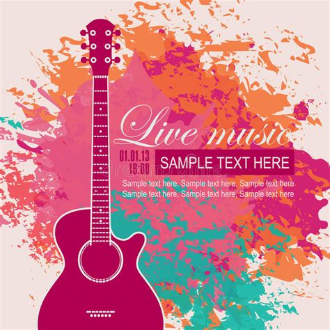 Banner With Acoustic Guitar On Black Background Stock Vector