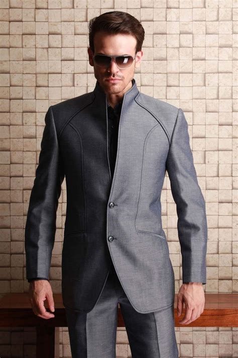 Jacketpant2pieces Gray Stand Collar Two Buttons Cool Men Suits