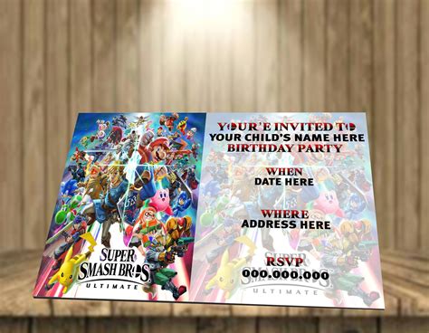 Super Smash Bros Ultimate Customized Digital Party Invitation Etsy