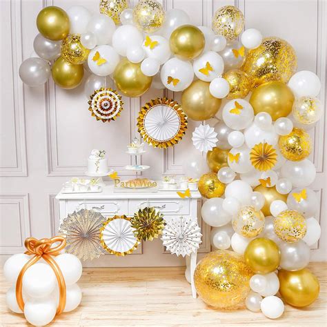 Gold White Balloon Garland Kit White Balloons Gold Balloons Metallic Balloons