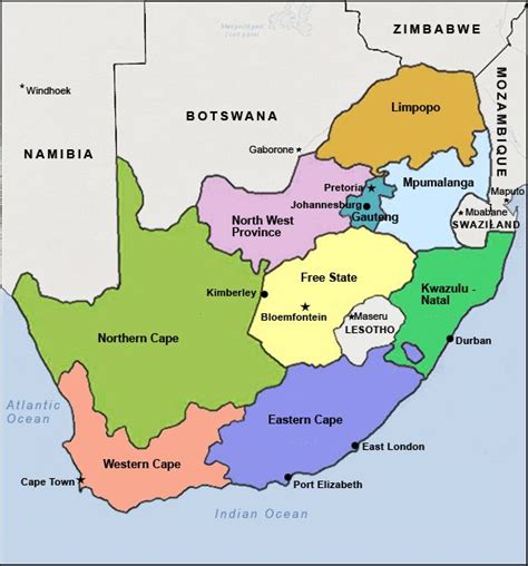 Map Of South Africa Provinces Key Cities Marked Out South Africa