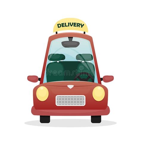 Vector Illustration With A Red Delivery Car Food Delivery To Your Home