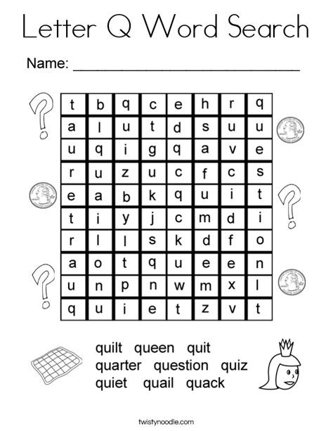 The video can teach kids the pronunciation of the words. Letter Q Word Search Coloring Page - Twisty Noodle
