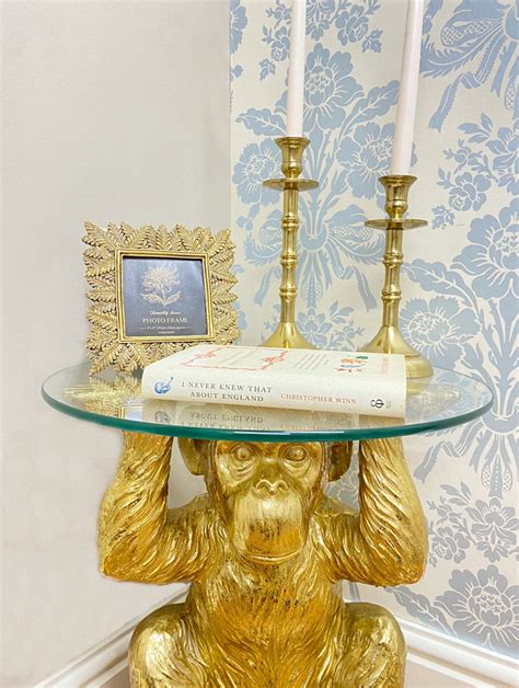 Gold Chimp With Glass Top Side Table The Nifty Nook