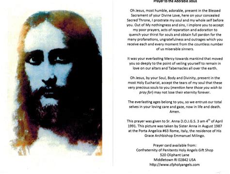 Adorable Jesus Prayer Card Confraternity Of Penitents Holy Angels