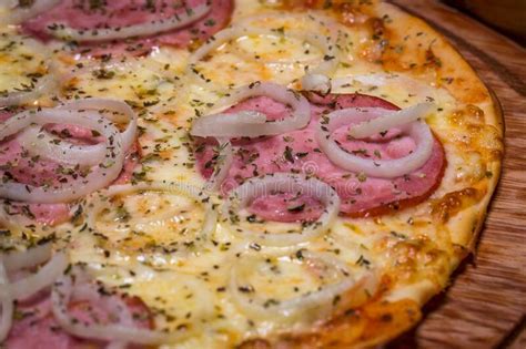 Pizza With Ham And Onion Stock Photo Image Of Mozzarella 183786750