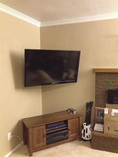 Corner Mounted Tv With The Wires Hidden Adds So Much Space In Your