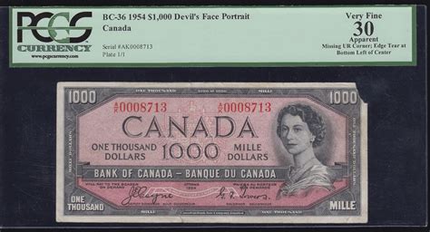 Bank Of Canada 1000 1954 Devils Face