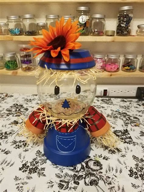 Scarecrow Candy Dish From Terra Cotta Pot Halloween Clay Terra