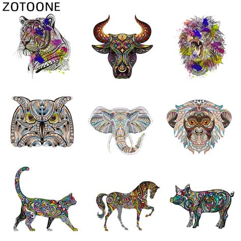 Zotoone Colorful Animal Patch Tiger Owl Iron On Stickers For Clothing