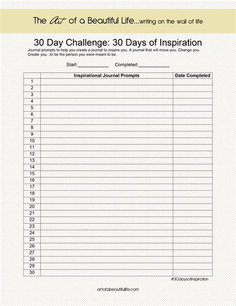 30 Day Challenge Inspirational Journal Blank The Art Of A