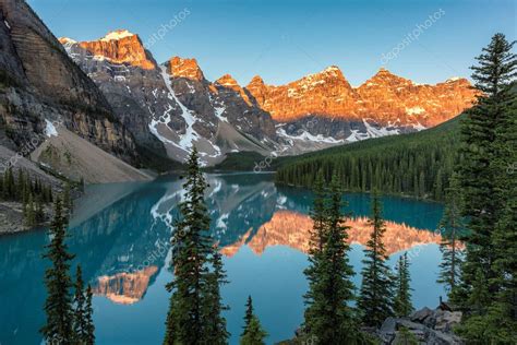 Sunrise At Moraine Lake In Rocky Mountains Banff National Park Canada