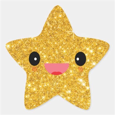 Kawaii Happy Cute Star Gold Glitter Star Sticker