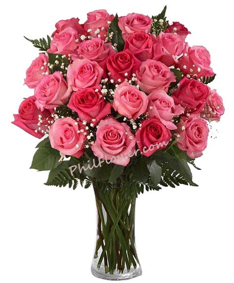 24 Pink Roses In Vase Delivery To Philippines