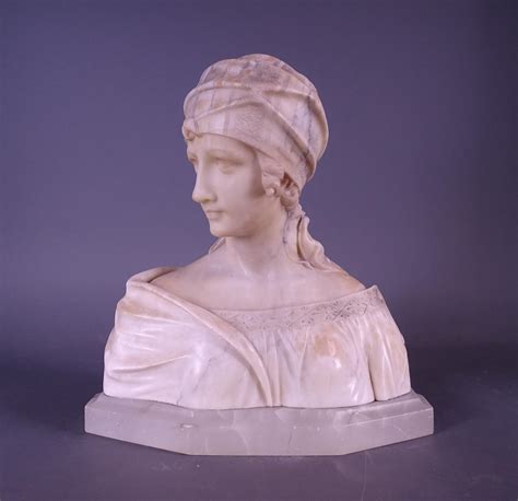 Sculpture Buste De Jeune Femme En Marbre Sur Socle En Albatre Signé Prof F Masini Florence