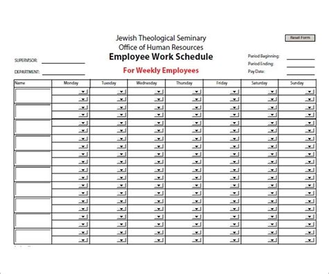 Employee Work Schedule Template Pdf Download Employee Weekly Work