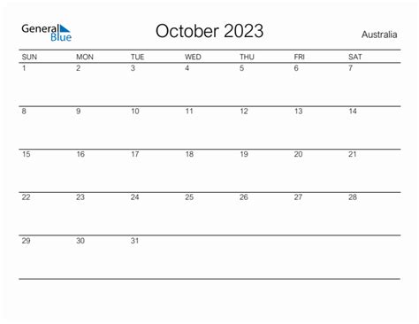Printable October 2023 Monthly Calendar With Holidays For Australia