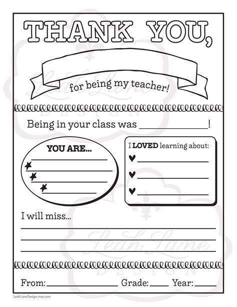 Teacher Thank You Printable Teacher Appreciation Week End Of School