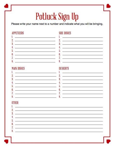 Sign Up Sheets Potluck Christmas Potluck